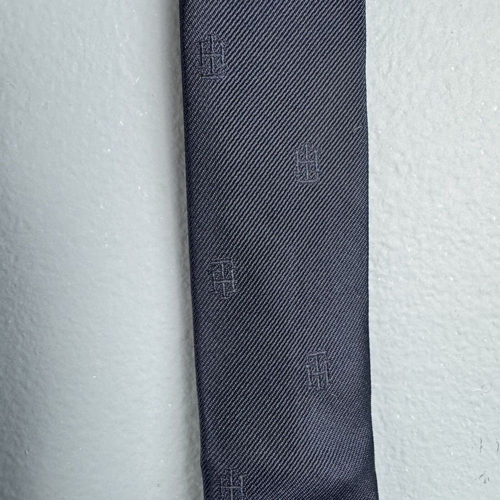 Tommy Hilfiger Men's Blue White Brown Diagonal Striped 3.5" Silk Tie Necktie - Picture 5 of 5